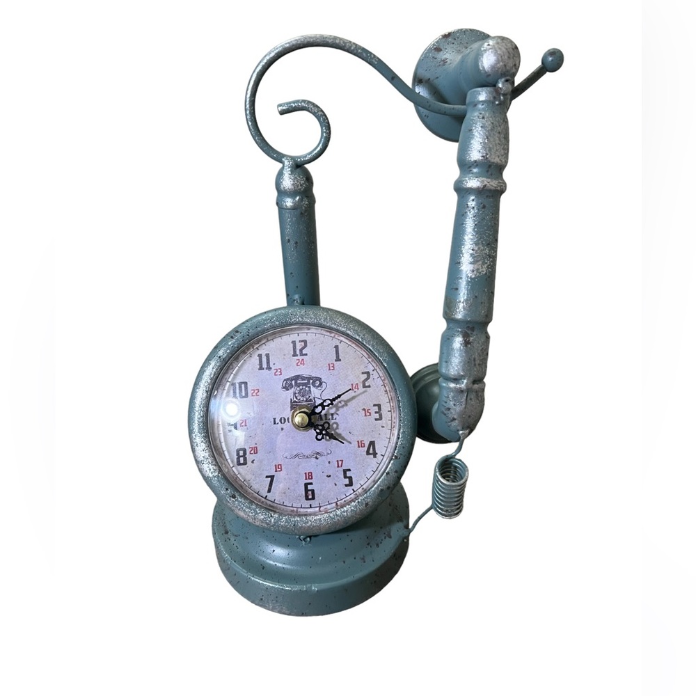Vintage clock candlestick phone metal approximately 12” tall
